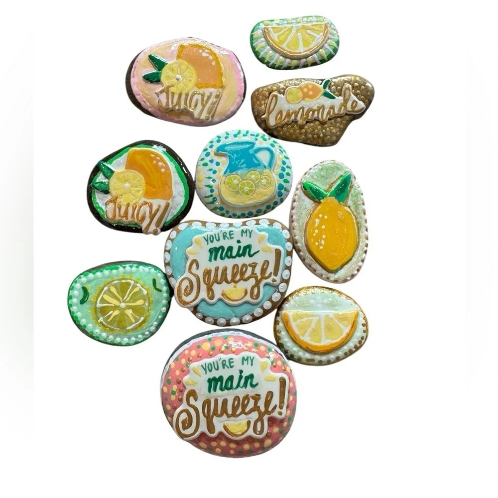 Colorful Lemonade Party Stones Handmade Painted Rocks | Lemon & Citrus Theme
